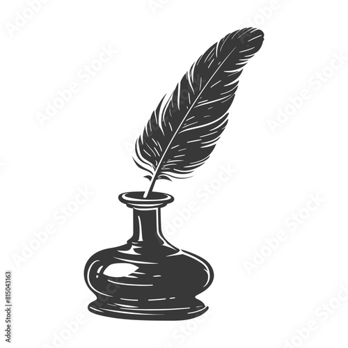 Silhouette quill in inkwell black color only