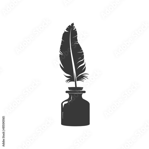 Silhouette quill in inkwell black color only