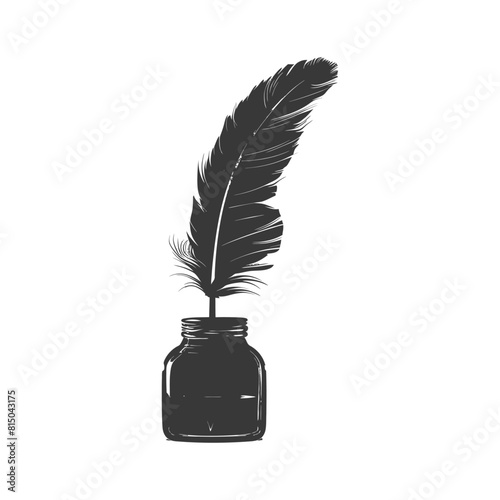 Silhouette quill in inkwell black color only