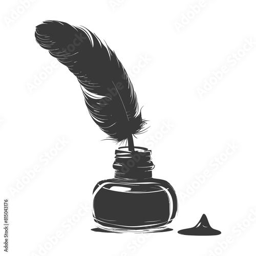 Silhouette quill in inkwell black color only