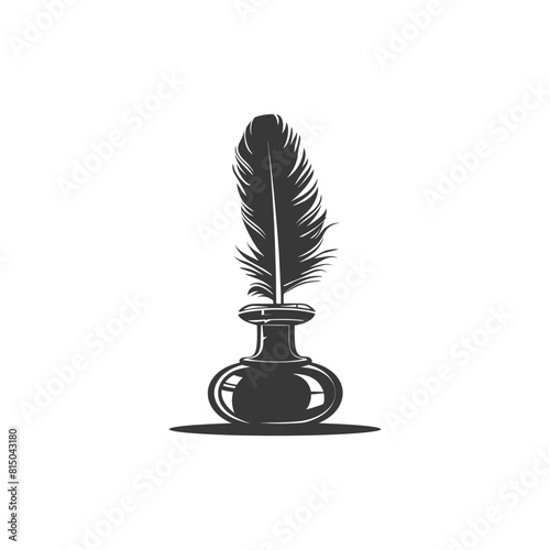 Silhouette quill in inkwell black color only