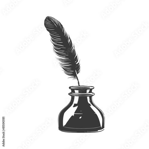 Silhouette quill in inkwell black color only