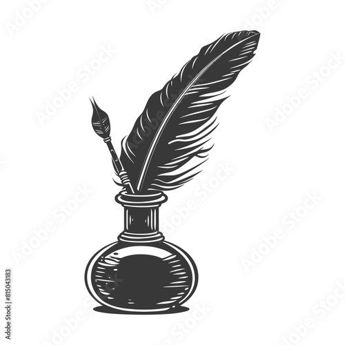 Silhouette quill in inkwell black color only