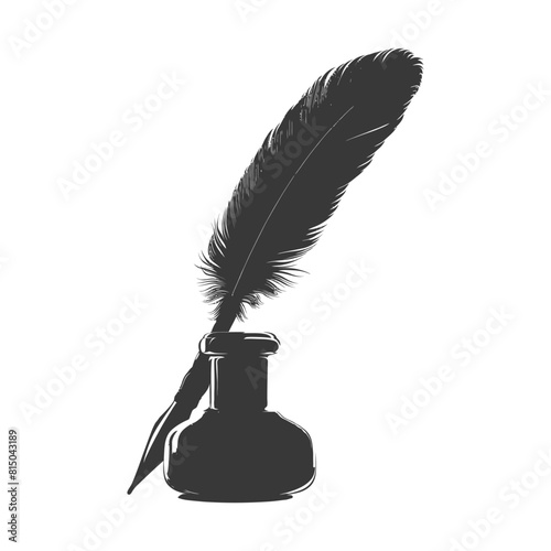 Silhouette quill in inkwell black color only