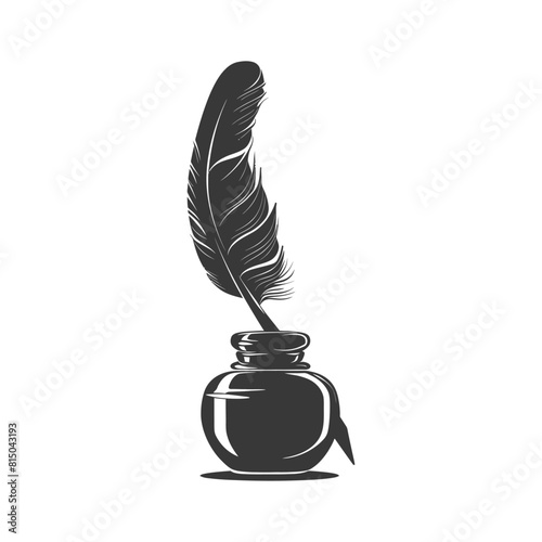 Silhouette quill in inkwell black color only