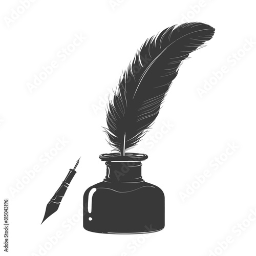 Silhouette quill in inkwell black color only