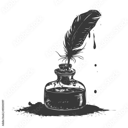 Silhouette quill in inkwell black color only