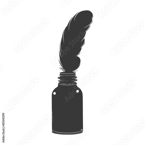 Silhouette quill in inkwell black color only