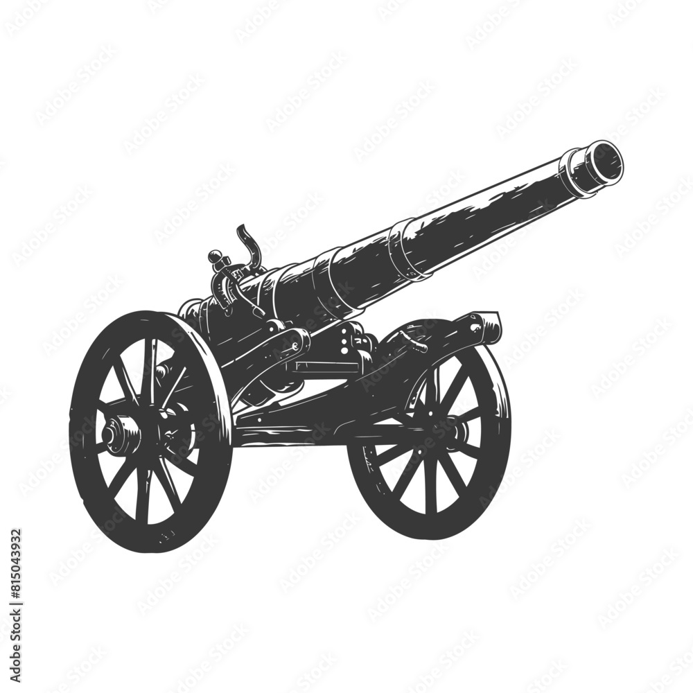 Fototapeta premium Silhouette vintage old cannon black color only