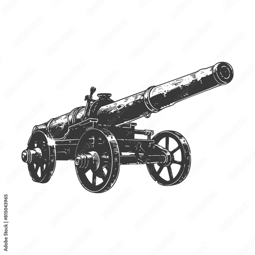 Fototapeta premium Silhouette vintage old cannon black color only