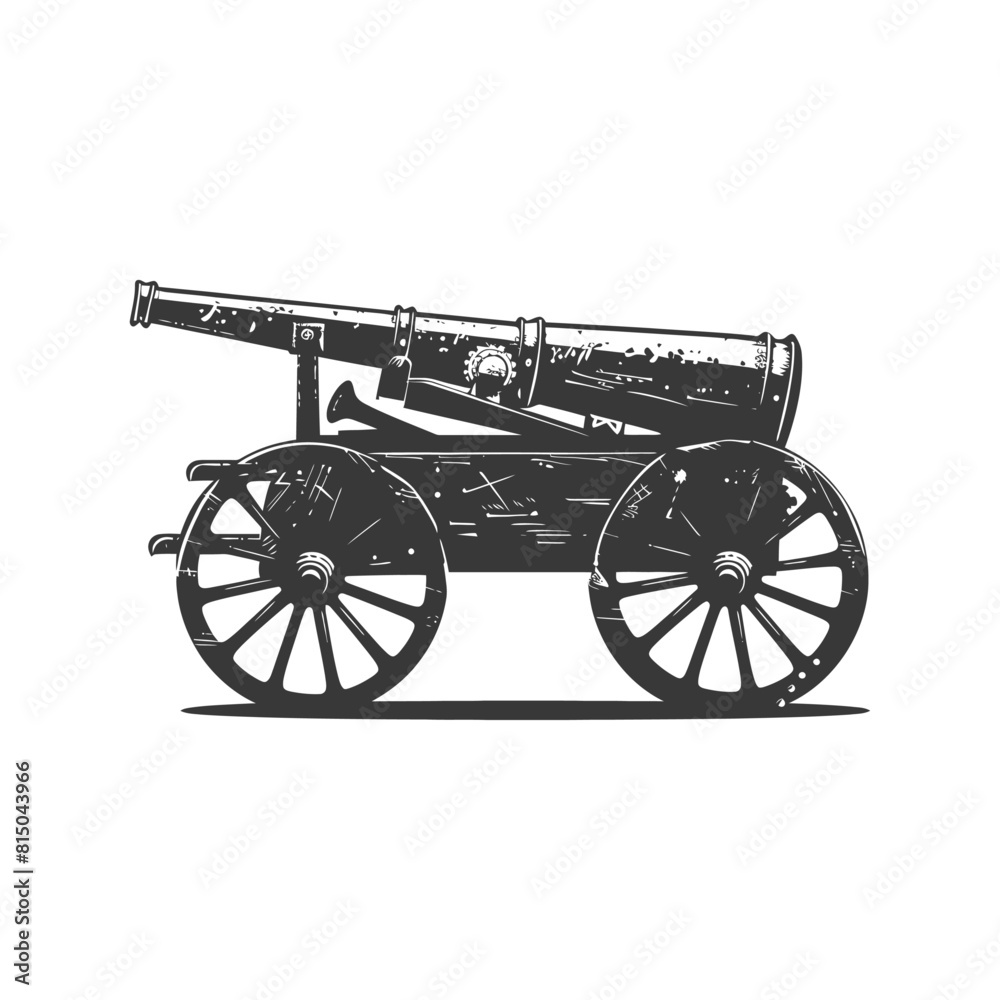 Fototapeta premium Silhouette vintage old cannon black color only