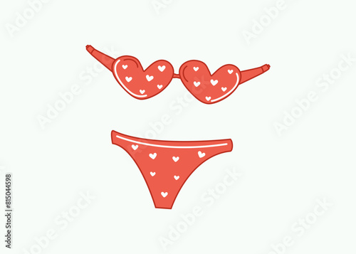Beach swimsuit. Swimwear. Drawn icons, clothes, doodles. Summer holiday at sea, relaxation. Vector illustration on isolated background.