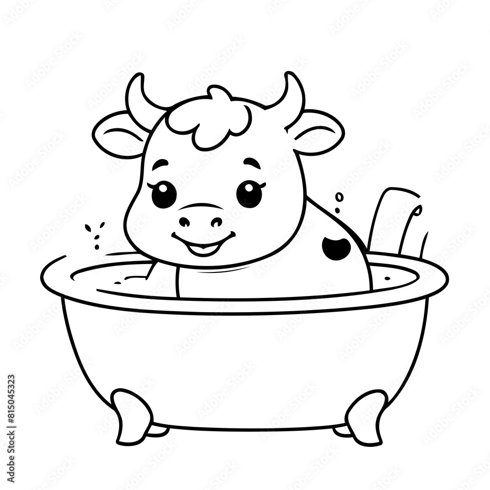 Vector illustration of a cute Cow drawing for toddlers colouring page Vector illustration of a cute Cow drawing for toddlers colouring page
