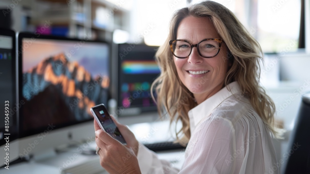 Confident Woman with Smartphone at Work Confident Woman with Smartphone at Work