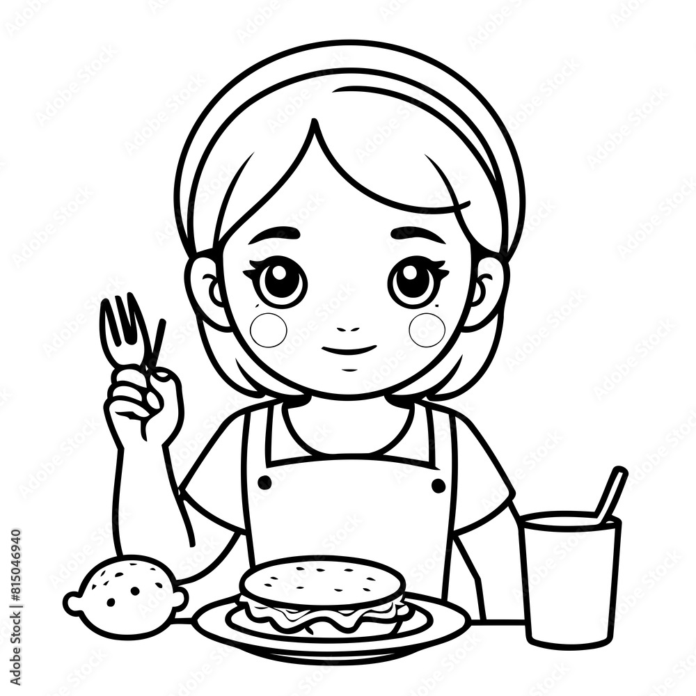 Simple vector illustration of Girl outline for colouring page Simple vector illustration of Girl outline for colouring page