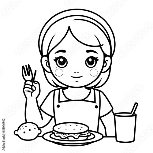 Simple vector illustration of Girl outline for colouring page