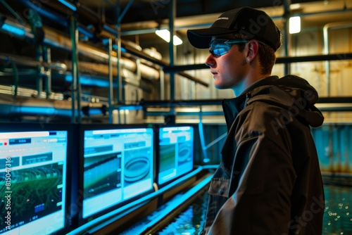 Technician Monitoring Water Quality at Advanced Aquaculture Facility