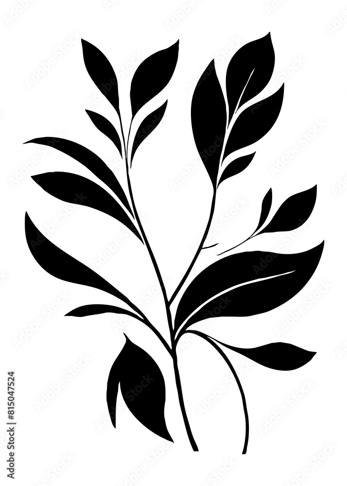 Botanical black and white pattern. Abstract plant shapes. Minimalist illustration for printing on wall decorations, for use in graphics, for tattoos. Generated by Ai Botanical black and white pattern. Abstract plant shapes. Minimalist illustration for printing on wall decorations, for use in graphics, for tattoos. Generated by Ai