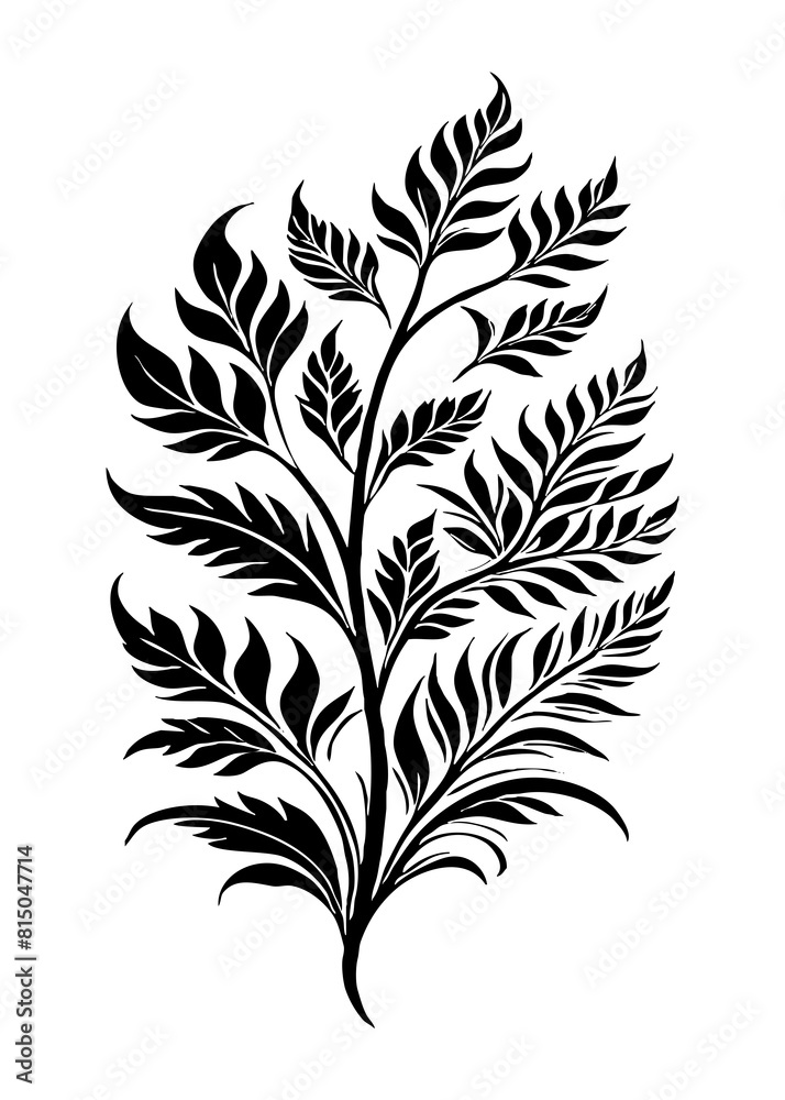 Botanical black and white pattern. Abstract plant shapes. Minimalist illustration for printing on wall decorations, for use in graphics, for tattoos. Generated by Ai