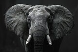 African elephant on black background, close-up portrait of a wild animal