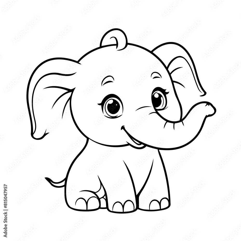 Obraz premium Simple vector illustration of Elephant drawing for kids page