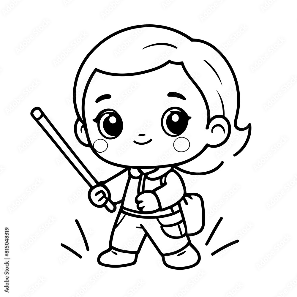 Cute vector illustration Artist doodle black and white for kids page Cute vector illustration Artist doodle black and white for kids page