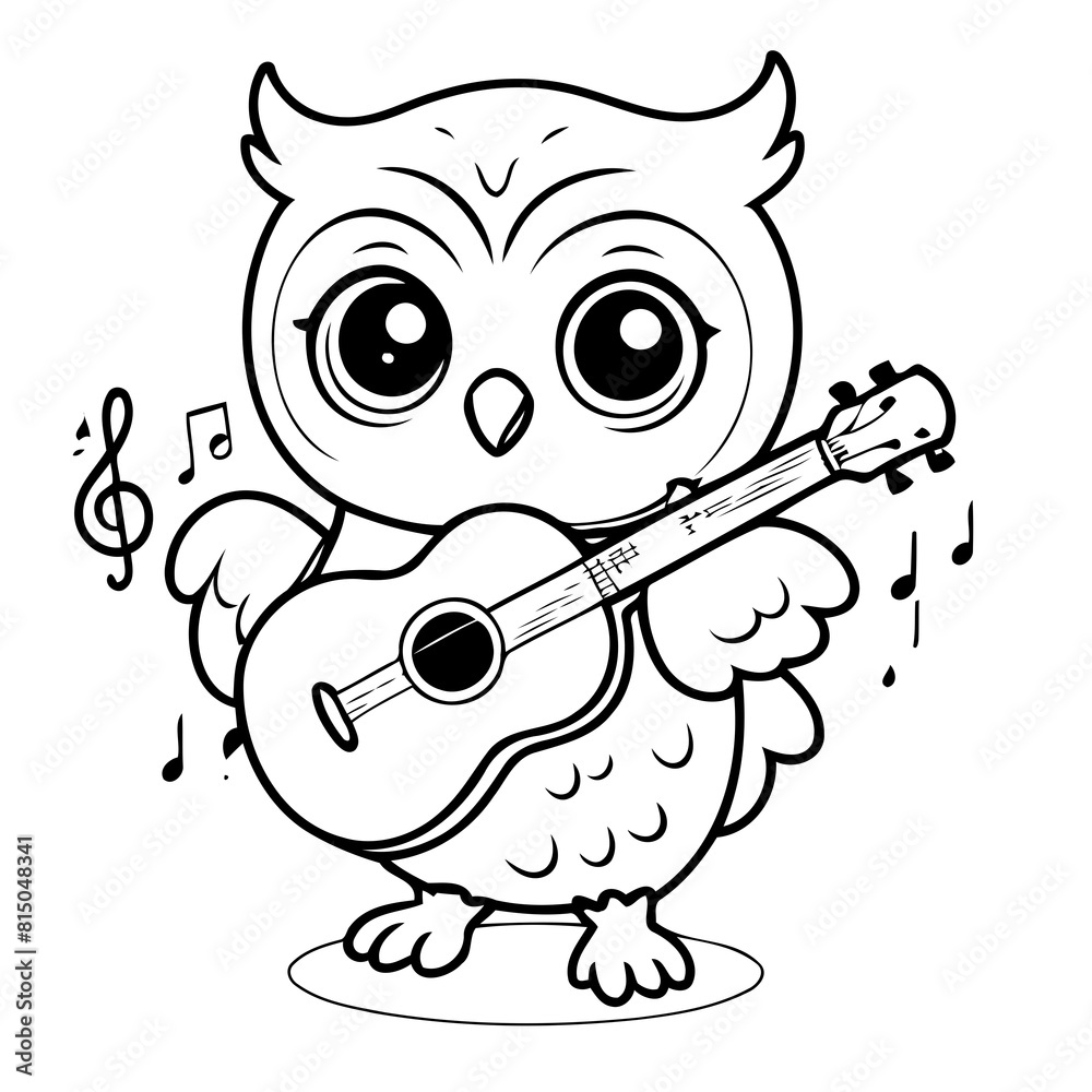 Naklejka premium Cute vector illustration Owl doodle black and white for kids page