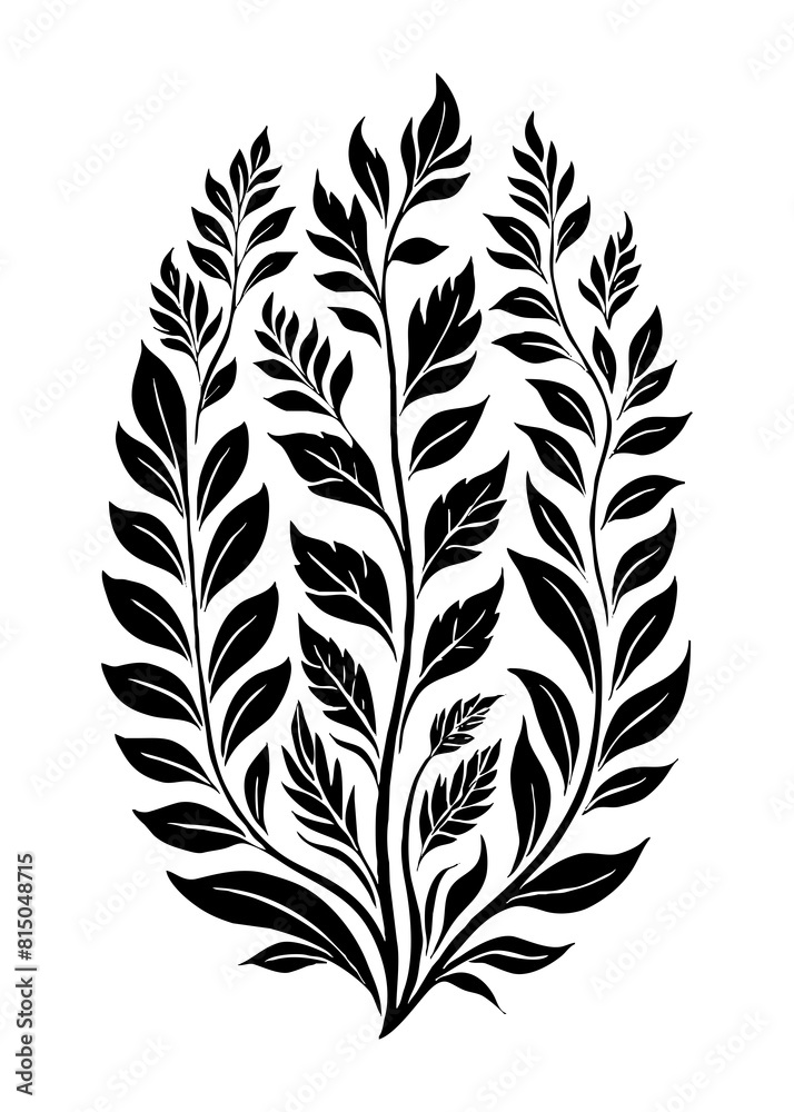 Obraz premium Botanical black and white pattern. Abstract plant shapes. Minimalist illustration for printing on wall decorations, for use in graphics, for tattoos. Generated by Ai