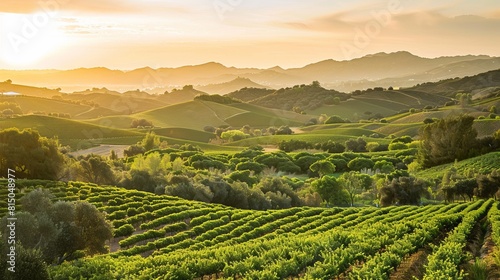 Avocado farm and green hills in Spring season