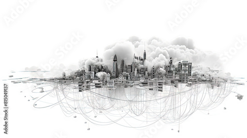 Architectural cloud concept with city structure and connections. Urban private environment and real estate concept. photo