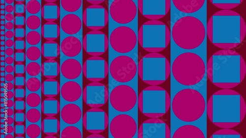 4K Geometric Shapes, Square and Circle. Changing Fashion Colors. Pink, Orange, Blue, Green. Background for Girls. Doll colors.
