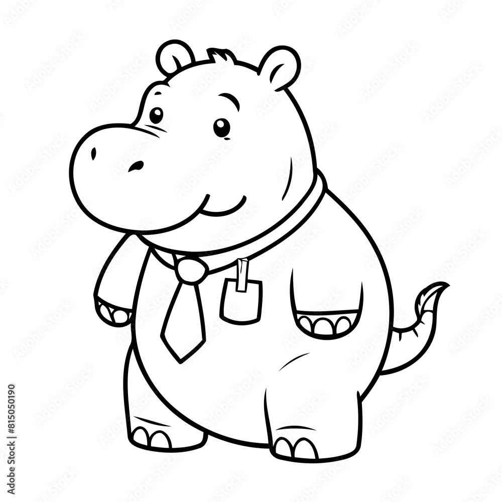 Vector illustration of a cute Hippo drawing for kids colouring page Vector illustration of a cute Hippo drawing for kids colouring page