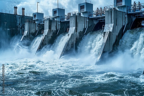 Energy front view A dynamic image of a hydroelectric dam at work