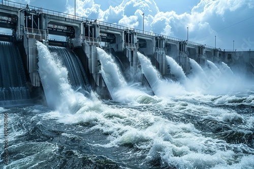 Energy front view A dynamic image of a hydroelectric dam at work