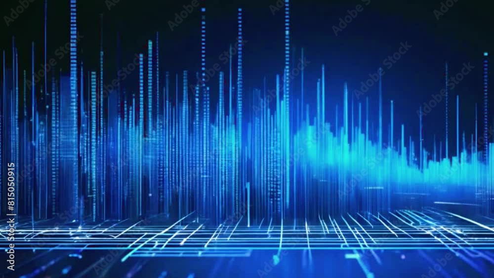 Data points lighting up continuous stream of binary numbers flowing on a dark background, 4K Technological Video Background Animation