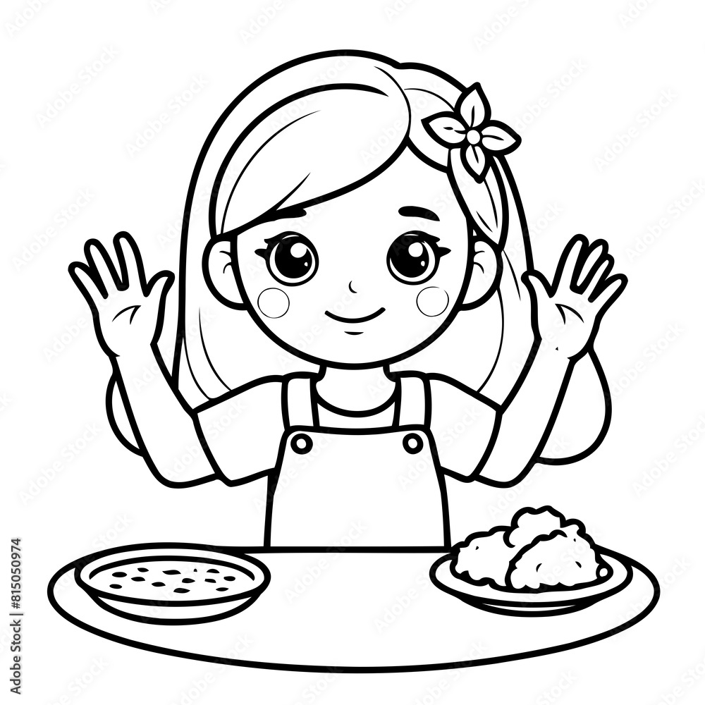 Simple vector illustration of Girl drawing for kids page Simple vector illustration of Girl drawing for kids page
