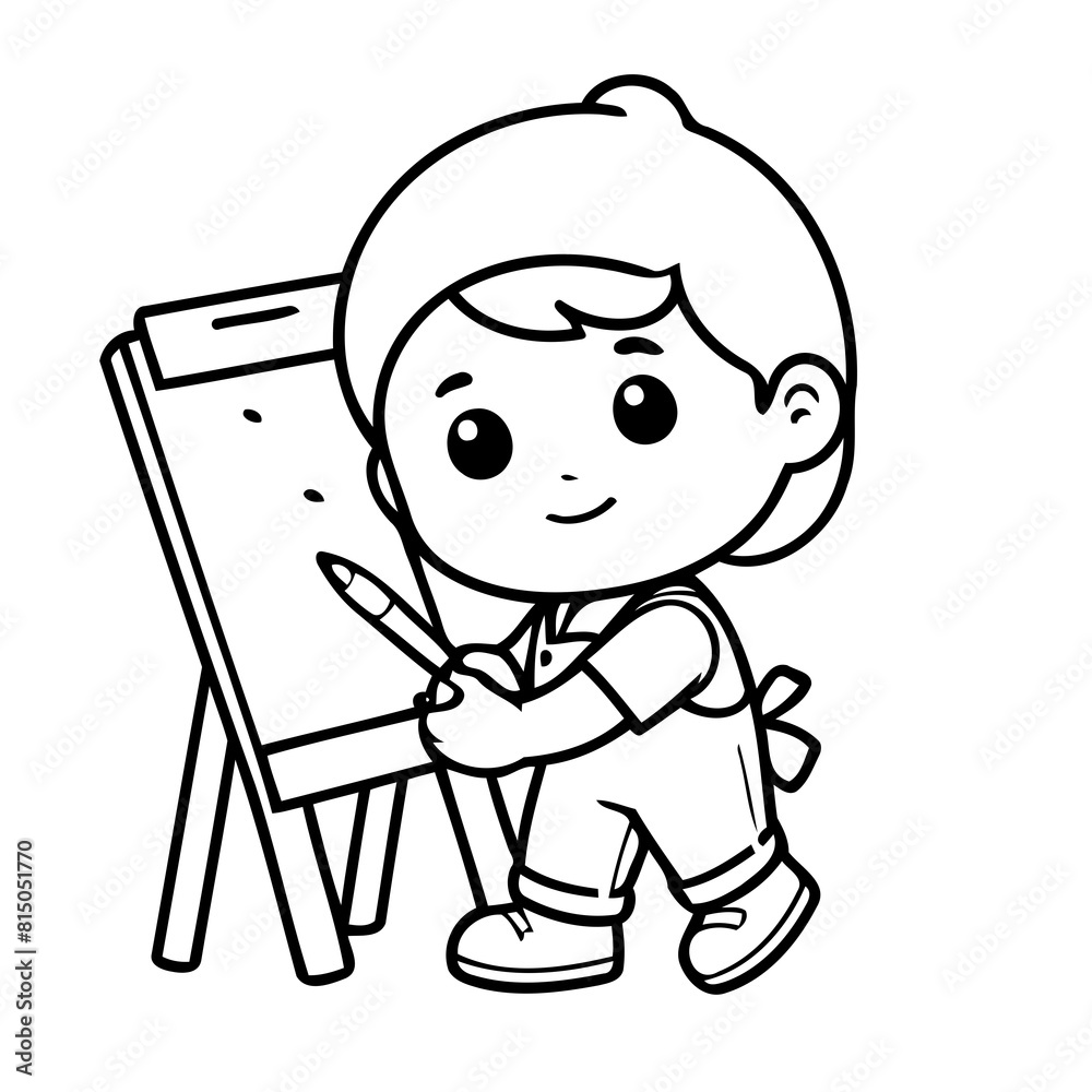 Vector illustration of a cute Painter doodle for toddlers worksheet Vector illustration of a cute Painter doodle for toddlers worksheet