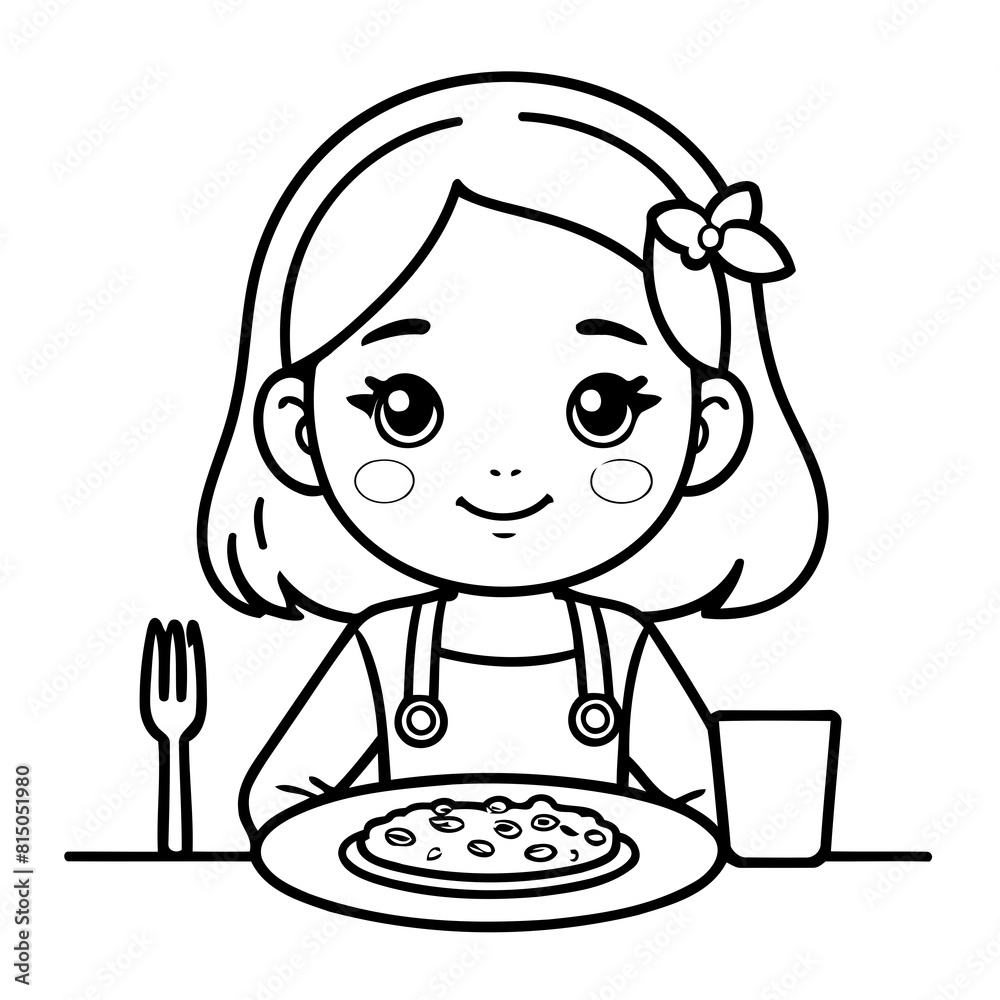 Simple vector illustration of Girl drawing for toddlers colouring page Simple vector illustration of Girl drawing for toddlers colouring page