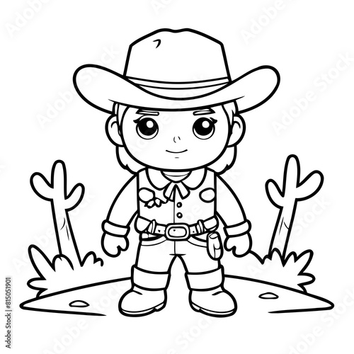 Simple vector illustration of Wildwest drawing for toddlers coloring activity