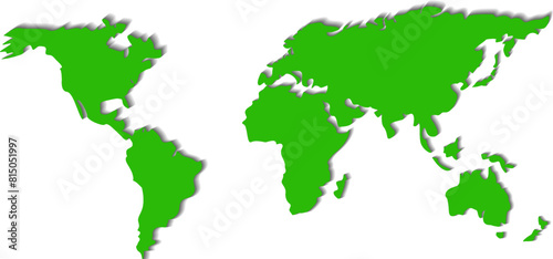 A simplified green world map vector illustration with clear outlines of continents on a plain background