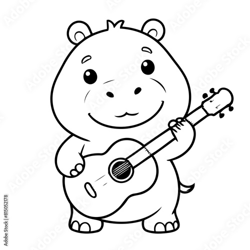 Cute vector illustration Hippo doodle for toddlers worksheet