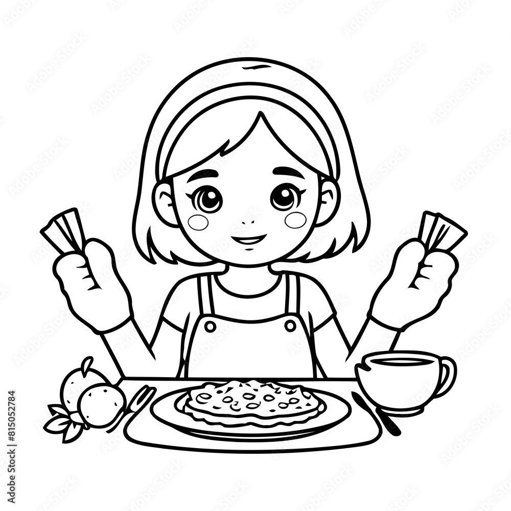 Cute vector illustration Girl for toddlers colouring page Cute vector illustration Girl for toddlers colouring page