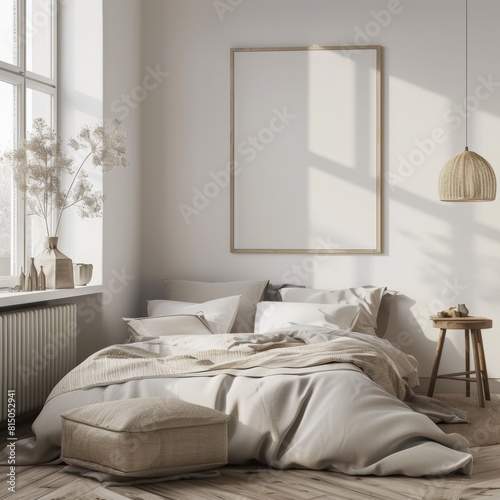 Ethereal Dreamscape: Mock-Up Poster Frame in a Hipster Bedroom Interior