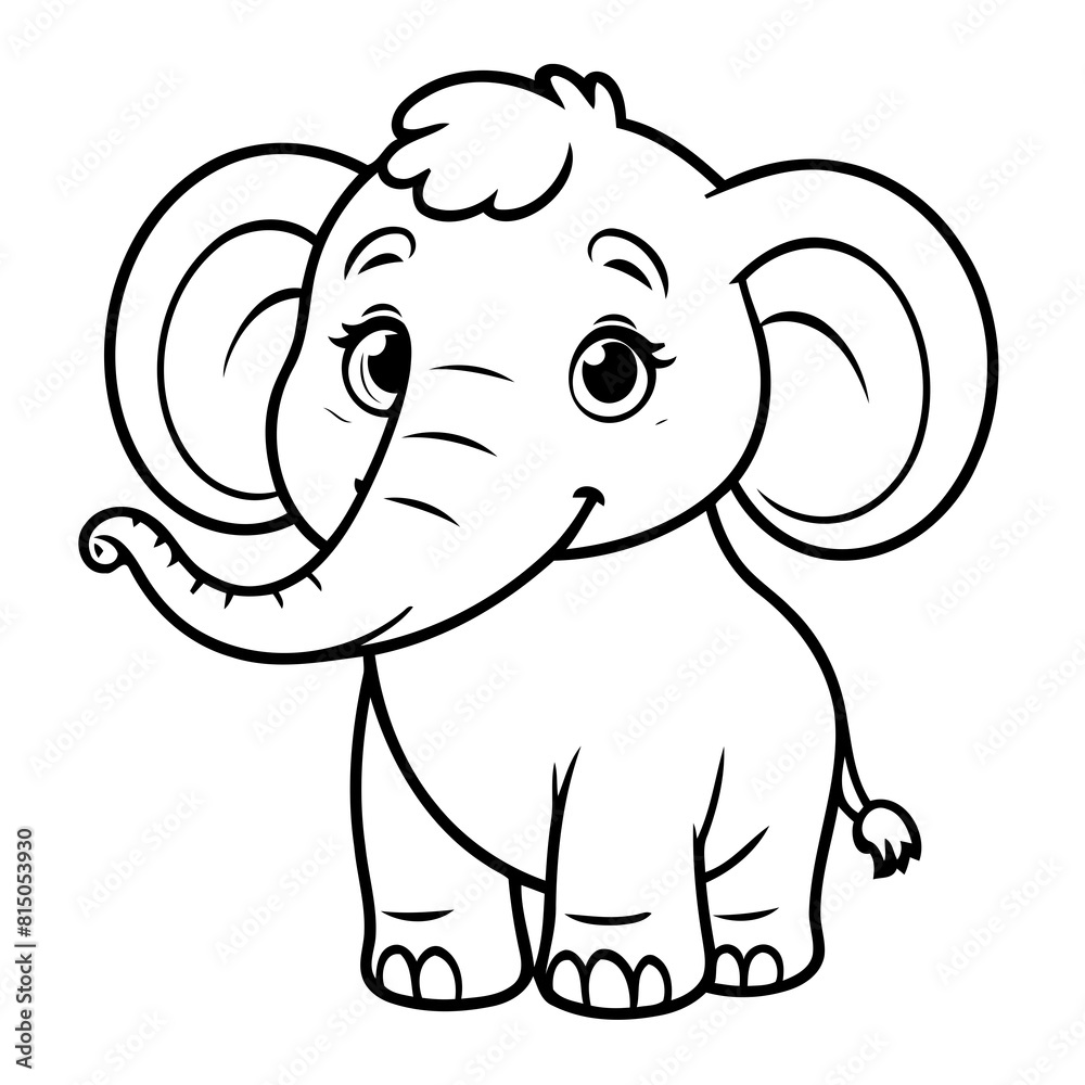 Obraz premium Cute vector illustration Mammoth hand drawn for kids coloring page