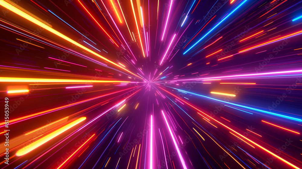 Abstract background design: abstract colorful rays on a black background,  Abstract futuristic background with pink blue neon lines glowing in ultraviolet light motion, and bokeh lights