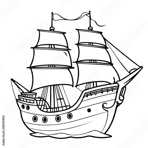Cute vector illustration PirateShip drawing for toddlers colouring page