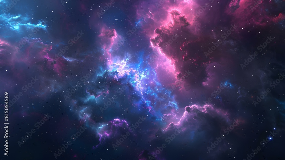 Naklejka premium Interstellar space, colorful nebula with stars.