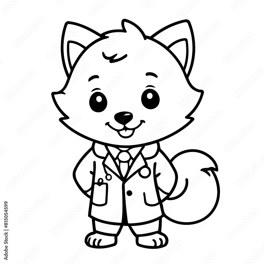 Cute vector illustration Wolf doodle black and white for kids page Cute vector illustration Wolf doodle black and white for kids page