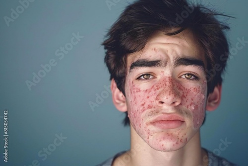 Portrait of a Young Caucasian Man with Lupus: Managing Facial Rash and Redness photo