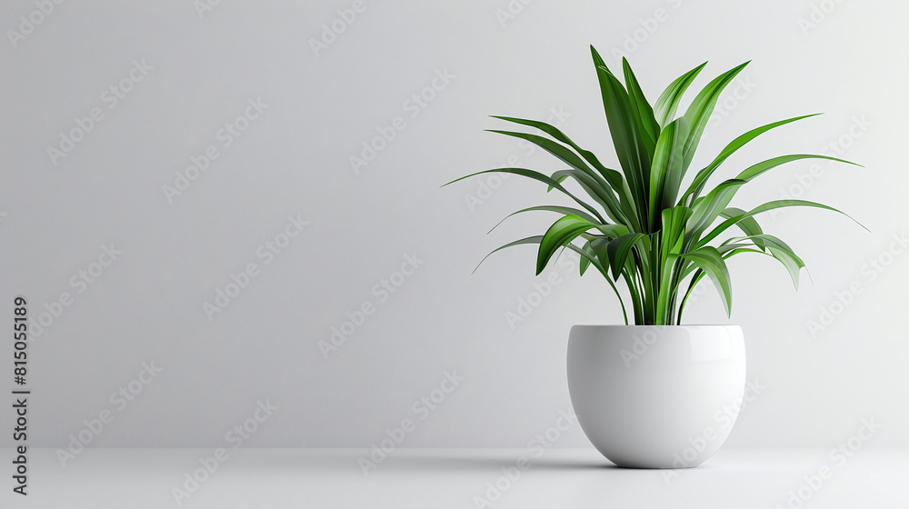 Green Indoor Plant in White Pot Against Grey Background Modern Minimalist Decor